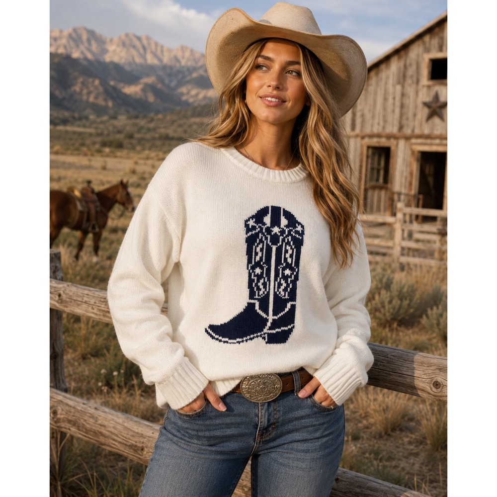 Might Fine Los Angeles Women's Cowgirl Western Boot Sweater Large or XL New